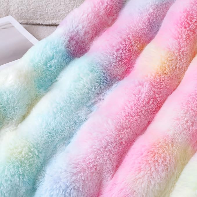 UKELER Colorful Plush Furry Throw Blanket 50''x60'', Super Soft Cozy Warm Blanket for Bed, Couch, Sofa, Office, Camping Shaggy Faux Fur Blanket Gift for Girls, Women