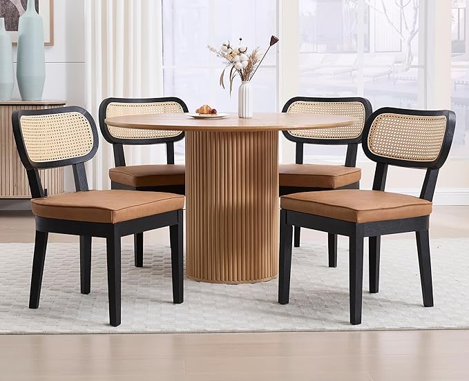 EALSON Rattan Dining Chairs Set of 4 - Mid Century Modern Farmhouse Brown