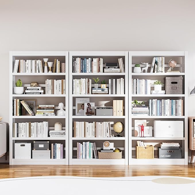 61" H Metal Bookshelf, 5 Tier Adjustable Bookshelf, White Small Bookcase, Bedroom Bookshelves and Bookcases, Modern Book Shelf for Living Room, Office, Easy Tool-Free Assembly