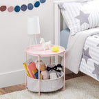 Amazon Basics Round Storage End Table, Side Table with Cloth Basket, Dusty Pink, 17.7"D x 17.7"W x 18.9"H