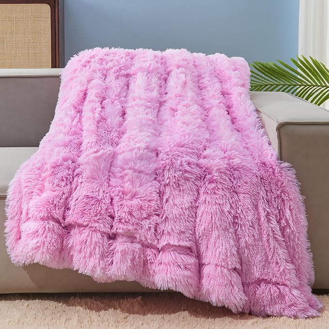 GONAAP Fuzzy Faux Fur Throw Blanket Twin Size Light Pink Super Soft Cozy Plush Fuzzy Shaggy Blanket for Couch Sofa Bed (Light Pink, Twin(60"x80"))