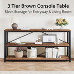 LVB Rustic Entryway Table, Industrial Extra Long Hallway Sofa Table, Wood Metal Narrow Console Table with Storage Shelf, Modern Skinny Couch Table for Foyer Living Room Bedroom, Rustic Brown, 70 Inch