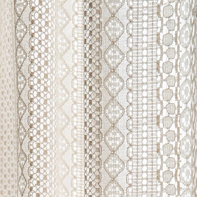 Sutuo Home Boho Curtains Crochet Lace Semi-Sheer Bohemian Hollow Knitted Handmade Tassels, Rod Pocket Window Treatment Vintage Rustic Farmhouse Drapes for Living Bedroom, 1 Panel 59" W x 72" L, Beige