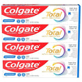 Colgate Total Active Prevention Whitening Gel Toothpaste with Fluoride, Bulk with Clinically Proven Formula That Fights Plaque Bacteria, Mint, 4 Pack, 5.1 oz