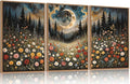 HPINUB Wildflower Moon Forest Framed Canvas Wall Art Set,Nature Pine Tree Wall Decor,Mystical Starry Night Artwork Rustic Mountain Landscape Art Print for Living Room,Bedroom,Office-16 x24 x3