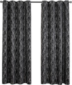 Grommets Blackout Long Window Curtains Black Silver-52W*84L 2PCS Drapes for Bedroom