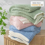Snuggle Sac Ultra Soft Waffle Throw Blanket for Couch Bed Sofa 50x60 inches, Reversible Sage Green Blanket Microfiber Fluffy Fuzzy Cozy Knit Throws for Women Mothers Birthday Gifts
