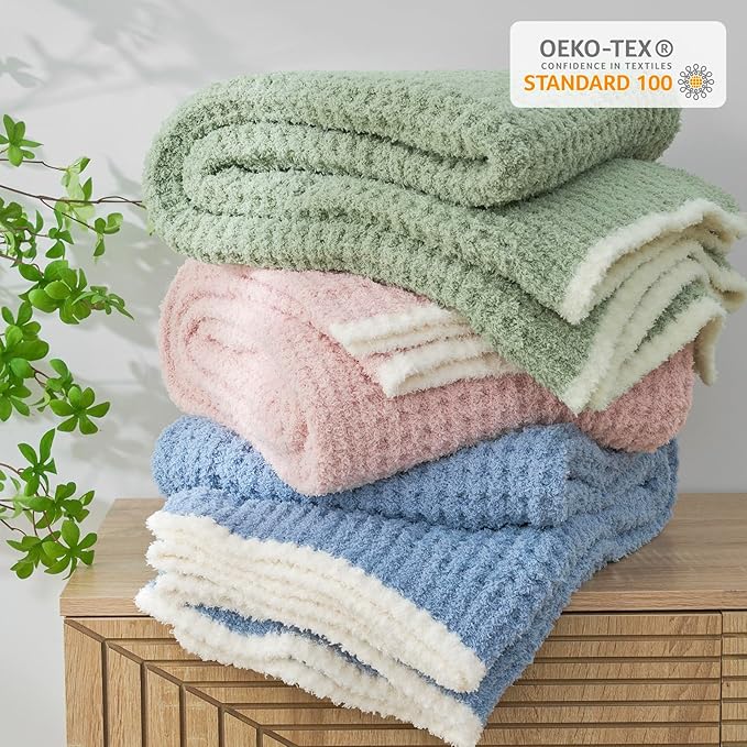 Snuggle Sac Blue Waffle Throw Blanket for Couch Bed Sofa 60x80 inches, Reversible Blue Blanket Microfiber Fluffy Fuzzy Cozy Knit Twin Blanket for Women Mothers Birthday Gifts