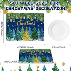 Christmas Pine Trees Placemats Set of 6 Plastic Table Mats Xmas Ball Ornaments Snowflakes Place Mats Holiday Pine Trees Winter Table Decoration for Indoor Outdoor Party Kitchen Dining