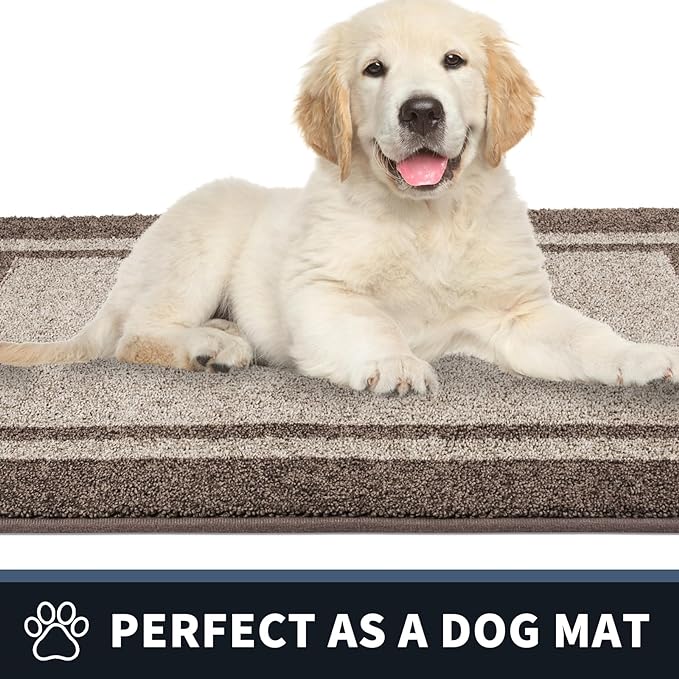 PURRUGS Dirt Trapping Door Mat 24" x 60", Non-Slip/Skid Machine Washable Entryway Rug, Shoes Scraper, Area Rug, Super Absorbent Welcome Mat for Muddy Wet Shoes and Paws, Beige & Grayish Brown