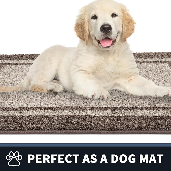 PURRUGS Dirt Trapping Door Mat 20" x 32", Non-Slip/Skid Machine Washable Entryway Rug, Shoes Scraper, Area Rug, Super Absorbent Welcome Mat for Muddy Wet Shoes and Paws, Beige & Grayish Brown