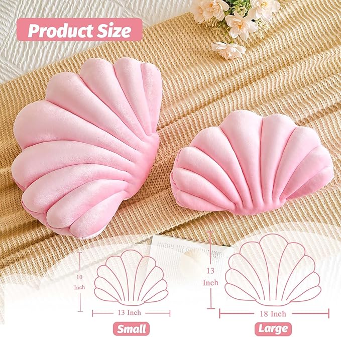 Pink Seashell Throw Pillows, Shell Shaped Throw Pillows, 13 Inch Soft Velvet Home Decorative Pillow Plush Cushion for Bed Couch Living Sofa Room Decor Accent Throw Pillow