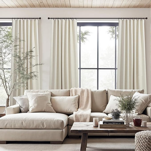 100 Inch Length Custom Summer Curtains for Windows Living Room Viral Back Tab Pleated Extreme Blackout Curtain Linen Designer Drapes for Sliding Glass Doors Patio 52 Wide x 100 Long Tall 2 Panel Beige