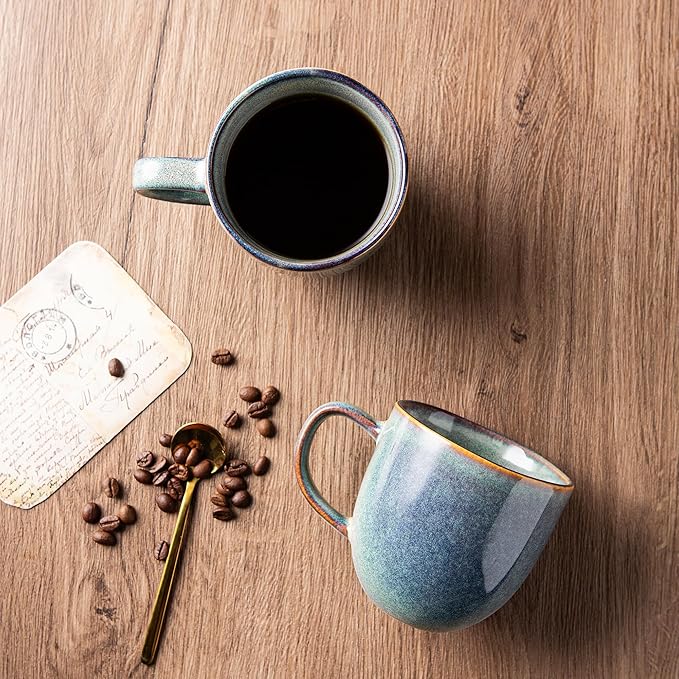 AmorArc 12oz Coffee Mugs, Ceramic Coffee Mugs set of 6 for Man, Woman, Dad, Mom, Modern Coffee Mugs with handle for Latte/Cappuccino/Milk/Cocoa. Dishwasher&Microwave Safe, Ceylon Blue