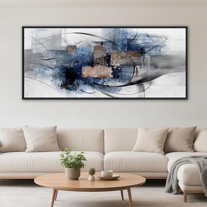 Mofutinpo Black and Blue Wall Art - Abstract Canvas Wall Art for Living Room, Bedroom, Office - Modern Black and White Paintings,Blue and Grey Wall Decor, Large Artwork and Pictures for Wall 31×70IN