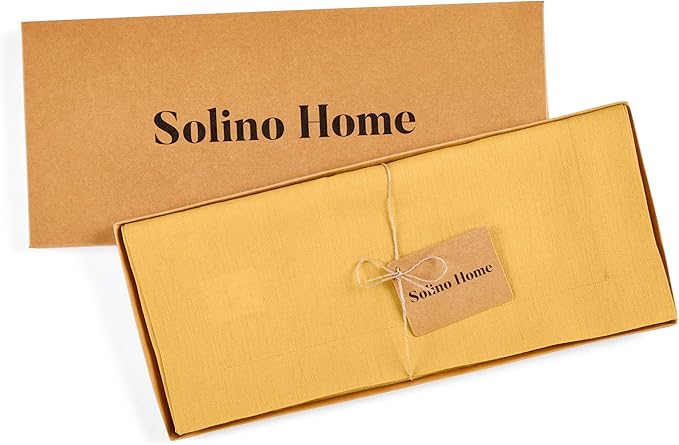 Solino Home Linen Mustard Yellow Table Runner 132 Inches Long - 100% Pure Linen Extra Long Table Runner 14 x 132 Inch - Fete