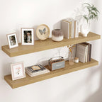 Floating Shelves - 2 Large Wall Mounted Shelves with Invisible Brackets, Long Wood Floating Wall Shelf for Living Room, Bedroom, Kitchen (Oak, 48" W x 9" D x 1.5" H)
