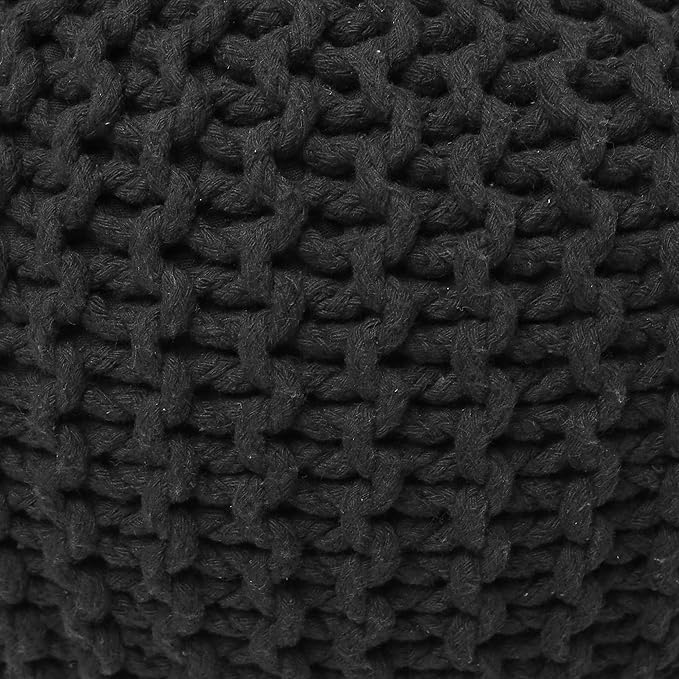 REDEARTH Round Pouf Foot Stool Ottoman - Cotton Hand Knitted Dori Pouffe - Cord Boho Home Décor - Stuffed Cable Poof for Living Room - Bedroom (19.5"x19.5"x14") - Dark Gray