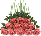Pink Fake Roses Artificial Flowers - 10 Pcs Fake Artificial Roses Silk Flowers with Stems for Home Wedding Hotel Office Centerpiece Decor（Dusty Pink）