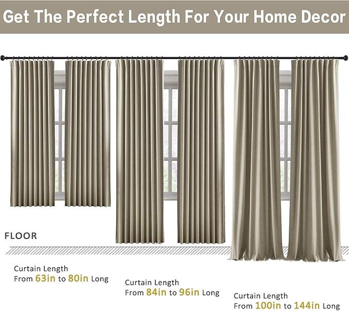 RAIN CITY Taupe Blackout Linen Blend Curtains&Drapes 144 Inch Long 12ft Length Custom Made High Ceiling Draperies with Hooks 2 Story Light Blocking Curtains for Loft Sliding Door 50 Wide Set of 2