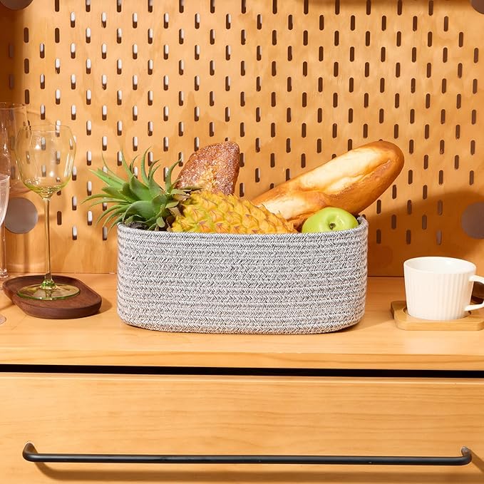 Small Storage Baskets for Organizing | Closet Organizer Bins | Shelf Toy Basket | Woven Rope Baskets | Cube Decorative Box | Shallow Basket | 11.5x7.5x4.7” | 4 Packs Mixed Grey