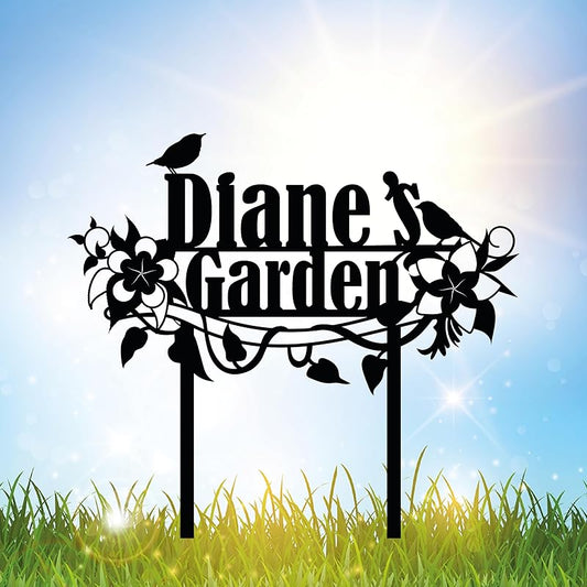 Personalized Flower and Bird Metal Garden Stake, Bird Garden Sign, Custom Flower Yard Decor, Mom's Garden Gift, Gardener Family Name Sign, Patio Home Gift, Yard Art, Housewarming Gift