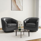 Swivel Barrel Accent Chair, Modern Round Faux Leather Arm Chair for Living Room, Bedroom, Comfy Club Reading Chairs for Adults (Faux Leather, Black Grey, Set of 2)