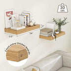 Deep Floating Shelves, 12 Inch Deep Rustic Floating Shelves Set of 2, 24 Inch Large Oak Wood Wall Mounted Shelves for Books Living Room Laundry Room Bedroom Kitchen Home Office - Oak