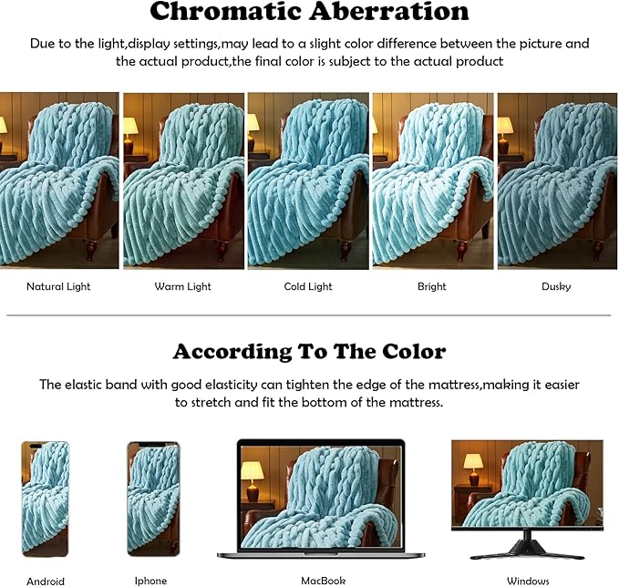 NEWCOSPLAY Faux Fur Twin Blanket Blue 3D Ribbed Plush Thick Warm Blanket for Couch Sofa Bed 850GSM (Blue Ribbed, Twin(60"x80"))