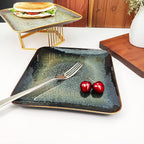 Ceramic Dinner Plates Dish Set, Set of 4, Microwave Oven and Dishwasher Safe, Scratch Resistant, Dinnerware Kitchen Porcelain Serving Dishes 9 inch Square plate