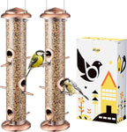 iBorn Metal Bird Feeders Brushed Copper Wild Bird Feeder for Outdoors Hanging All Metal Brushed Copper Finishing 14 Inch 6 Port,Pack of 2