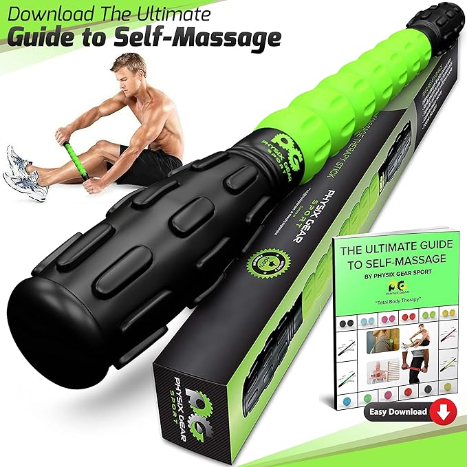 Physix Gear Roller Stick - Muscle Roller Massage Stick for Legs, The Stick Massage Roller for Deep Tissue Massaging Stick for Athletes, Physical Therapy Muscle Roller, Recovery Stick Roller
