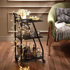 Bar Cart, Bar Cart for The Home, Small Bar Cart on Wheels, Beverage Cart, Home Bar Serving Cart with Glass Holder, Drink Cart for Bar, Kitchen, Dining, Marble Black and Black BC03BM