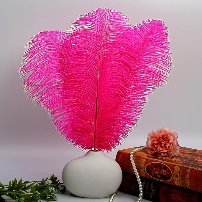 THARAHT Hot Pink Ostrich Feathers 12pcs Large Natural Bulk 16-18Inch 40cm-45cm for Wedding Party Centerpieces Easter Gatsbi and Home Decoration Feathers
