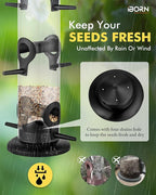 iBorn Metal Bird Feeder Hanging Wild Bird Seed Feeder for Mix Seed Blends Heavy Duty All Metal Black Finish,14 Inch 6 Port,Pack of 2