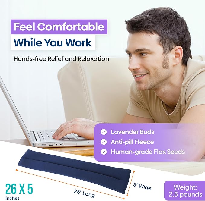 SunnyBay Microwave Heating Pad, Microwavable Heated Neck and Shoulder Wrap, Soothing Weighted Moist Heat or Ice Pack with Flaxseed and Lavender, FSA HSA Eligible, 26x5 Inches, 2.5 lbs, Navy Blue