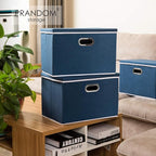 PRANDOM Large Collapsible Storage Bins with Lids [3-Pack] Fabric Foldable Storage Boxes Organizer Containers Baskets Cube with Cover for Home Bedroom Closet Office Royal Blue(17.7x11.8x11.8)