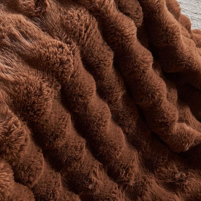 Lotus Karen Faux Fur Throw Blanket Dark Coffee - Big Bubble Rabbit Fluff Blanket for Couch Bed Sofa,Softest Fluffy Fuzzy Cozy Blanket,Thick Furry Plush Shaggy Warm Blankets for Women,90x90 Inches
