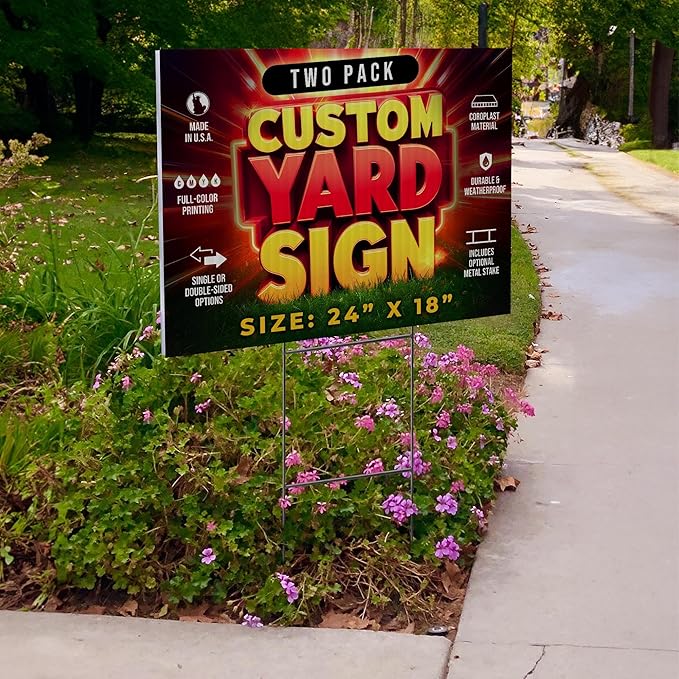 2 Pack 24"x18" Custom Yard Signs with Stakes, Personalized Yard Signs for Outdoors, Customized Full Color Print Corrugated Signs for Business