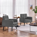 Yaheetech Mid-Century Accent Chairs, Modern Upholstered Living Room Chair, Cozy Armchair Button Tufted Back and Wood Legs for Bedroom/Office/Cafe, Set of 2, Gray
