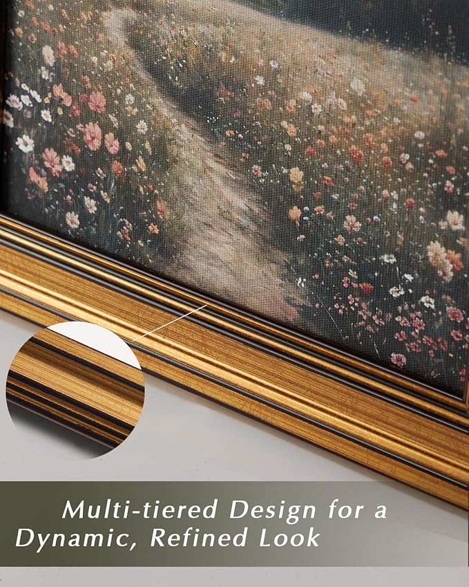 HUARCEY Gold Framed Vintage Wall Art for Living Room Canvas Coastal Wall Pictures Classic Landscape Painting Shelf Decor Natural Aesthetic Room Decoration Elegant Artwork Print for Bathroom, Bedroom