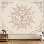 Fowocu Boho Floral Mandala Tapestry for Bedroom Aesthetic Bohemian Flower Wall Tapestry Beige Hippie Indian Extra Large Tapestries Wall Hanging for Living Room Dorm Decor 90 x 68 Inch