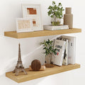 Fun Memories Rustic Wood Floating Shelves for Wall, 36 x 9 Wall Shelves Set of 2, Deep Floating Shelf for Kitchen, Living Room Storage & Display, Rustic Deep Bookshelf, Oak Color