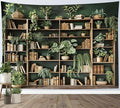 HVEST Green Plant Bookshelf Tapestry Book on Bookshelf and Plant Potted Tapestry Wall Hanging Reading Wall Decor for Study Room Bedroom Living Room College Dorm, 60L x 80W Inches
