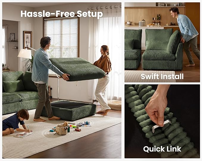Oversized Modular Sofa, Extra Deep Cloud Corduroy Sectional Couch with Ottoman Chaise, Fluffy Corduroy 2 Seater Sofa Bed for Living Room, Villa (Loveseat Sofa, Corduroy Green)