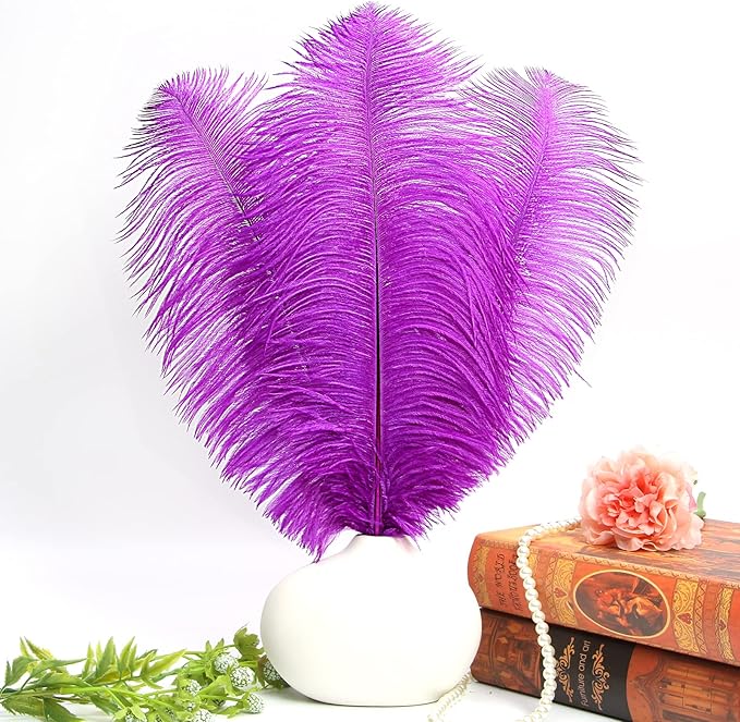 THARAHT Purple Ostrich Feathers 12pcs Large Natural Bulk 20-22Inch 50cm-55cm for Wedding Party Centerpieces Easter Gatsbi and Decoration Feather