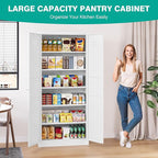SISESOL White Metal Storage Cabinet,71" Tall Pantry Cabinet,Kitchen Pantry Storage Cabinets with 2 Doors and 6 Shelves,Wide Deep Food Cupboard for Home,Kitchen,Dining/Living Room