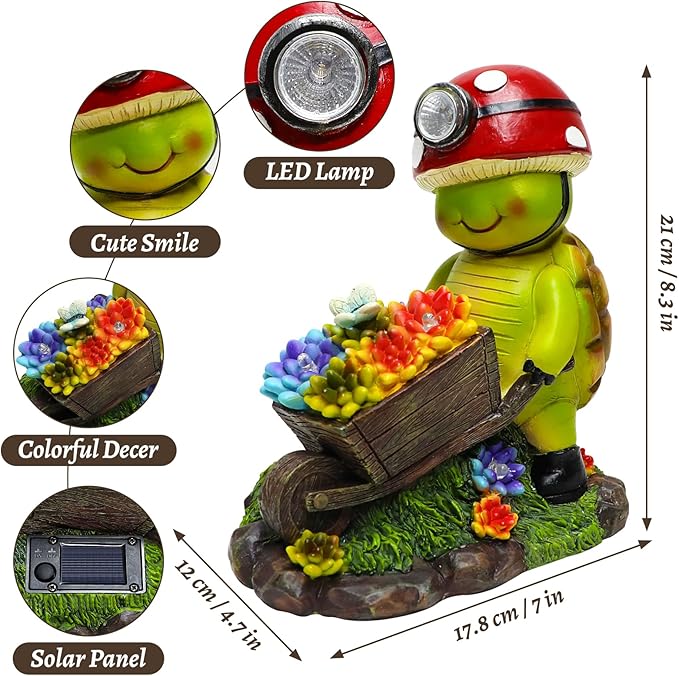 SunGlee Solar Light Turtle Outdoor Garden, Turtle Solar Light for Outdoors Yard Patio Decor 4 LED Sun Powered Outsides Turtles Decor Light Up Garden Statue Gardening Gift for Women Mother Decoration