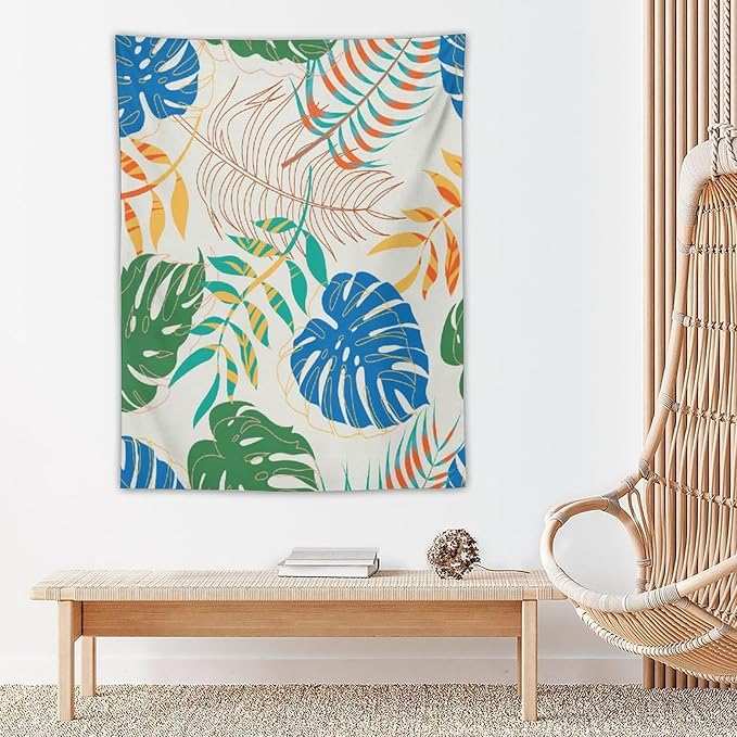 ICMOLYYENLO Tropical Green Plant Tapestry, Green Palm Leaves Natural Landscape Print Wall Tapestry for Bedroom Living Room Dormitory 60x80 Inch