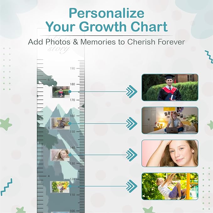 A Lifetime Story Growth Chart for Wall - Personalized for Photos, Photo Stickers, and Memory Album Feature - Height Chart for Kids - Child Height Wall Chart - Height Measurement for Wall